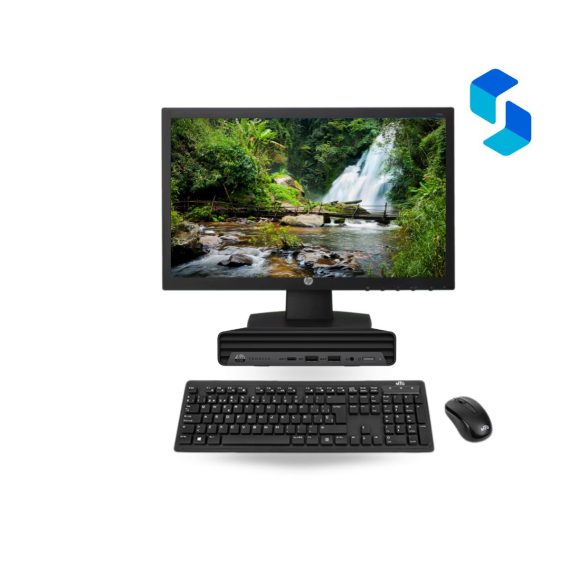 HP ProDesk 400 G6 Mini Core i5 10500T usado, vista frontal del computador compacto de escritorio.