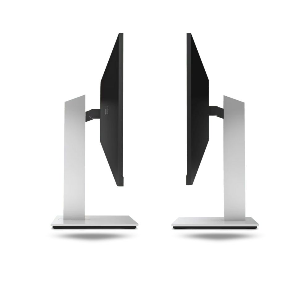 Monitor HP E24u G4 usado, vista lateral del diseño delgado y base ergonómica.