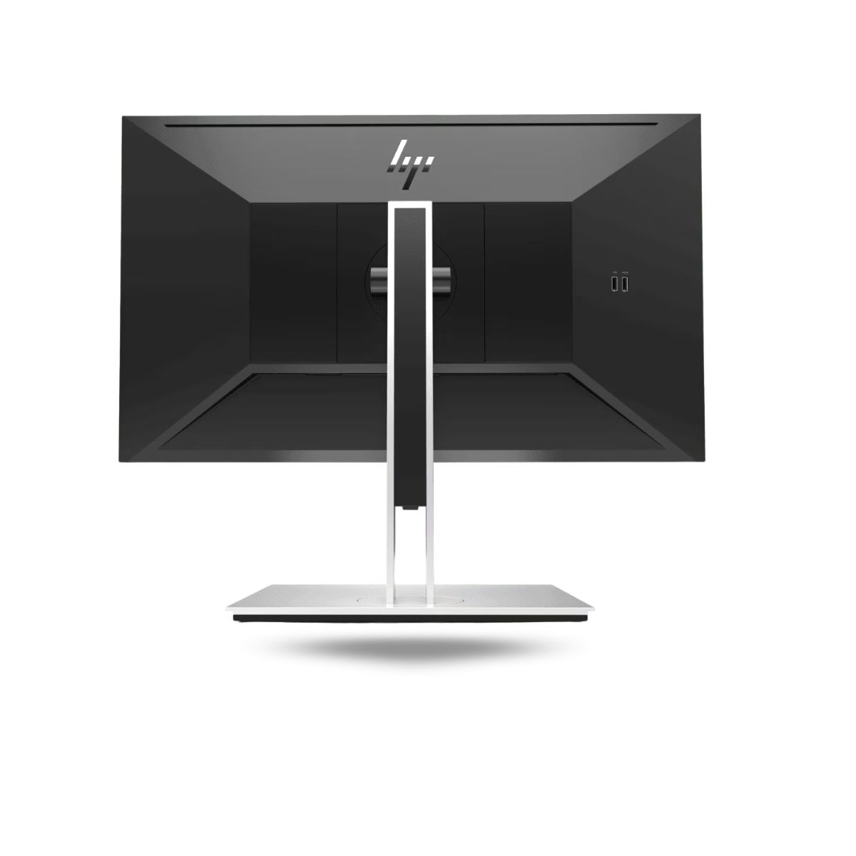 Monitor HP E24u G4 usado, vista trasera mostrando puertos y soporte ajustable.