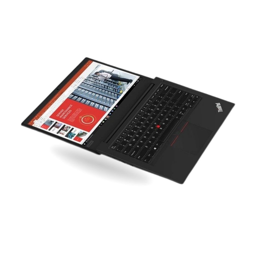 Lenovo ThinkPad E495 usado abierto mostrando la pantalla Full HD de 14 pulgadas y el teclado.