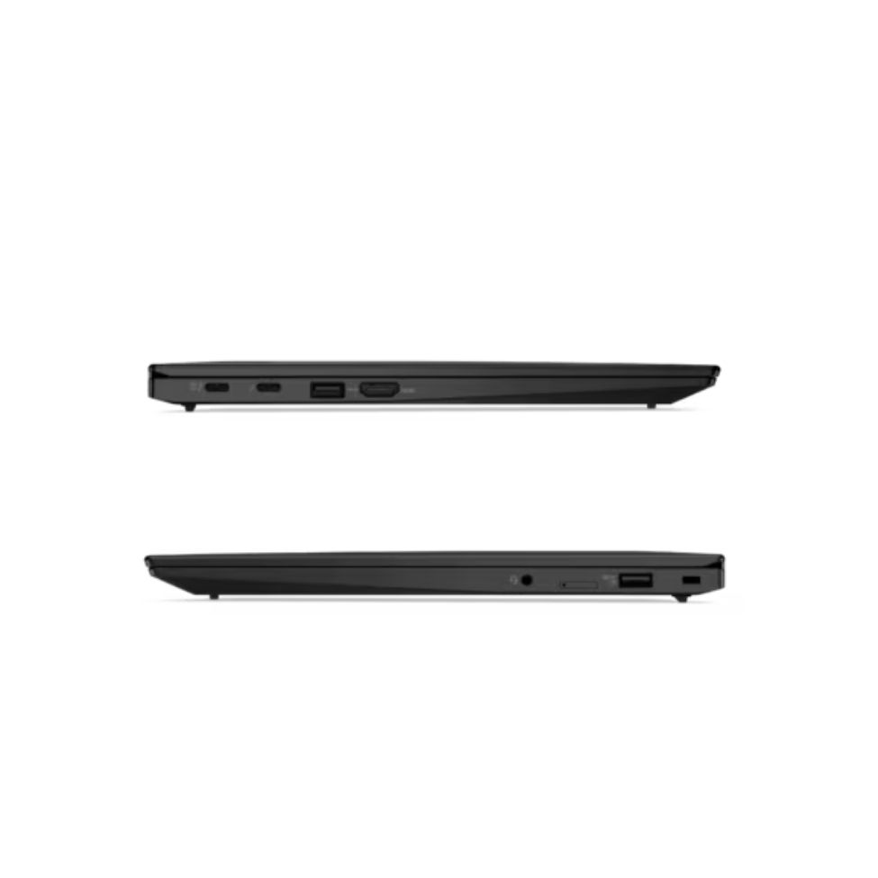 Vista lateral del Lenovo ThinkPad X1 Carbon Gen 9 usado mostrando sus puertos de conexión.
